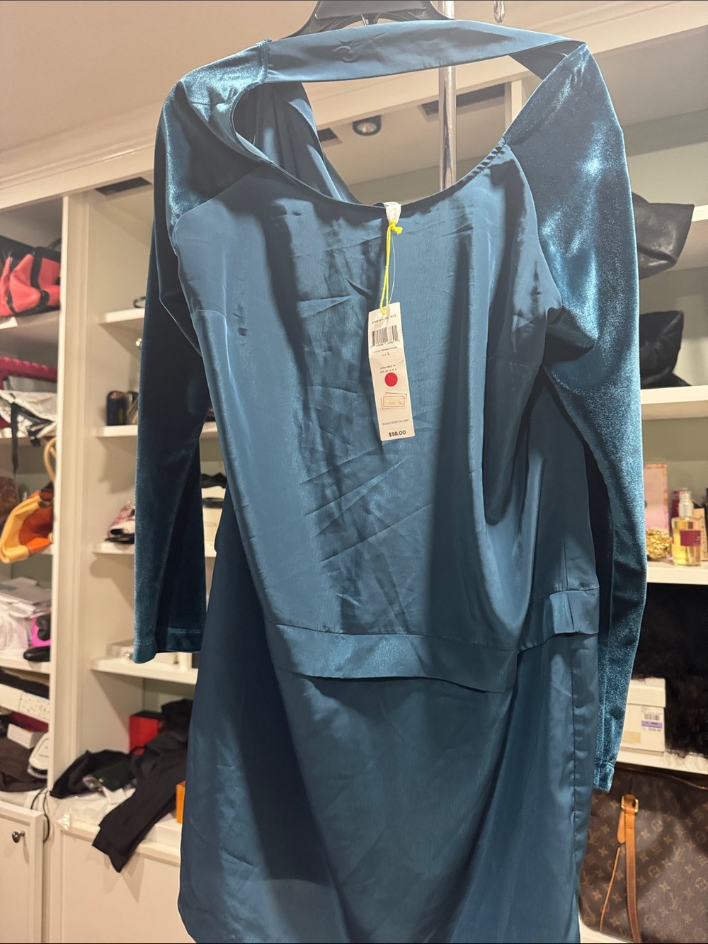 BCBGeneration Teal Long-Sleeve Satin Dress